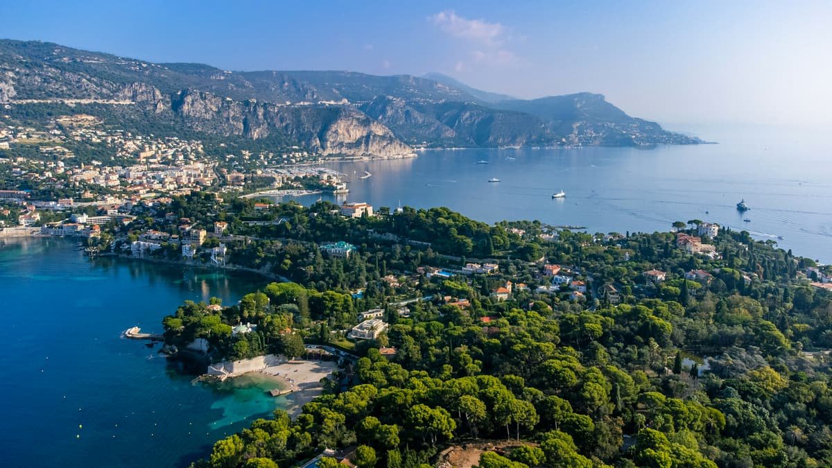 The Saint-Jean-Cap-Ferrat peninsula and the bay of Beaulieu from the air