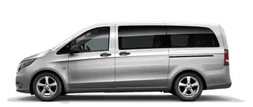 A glazed Mercedes van, seen in profile
